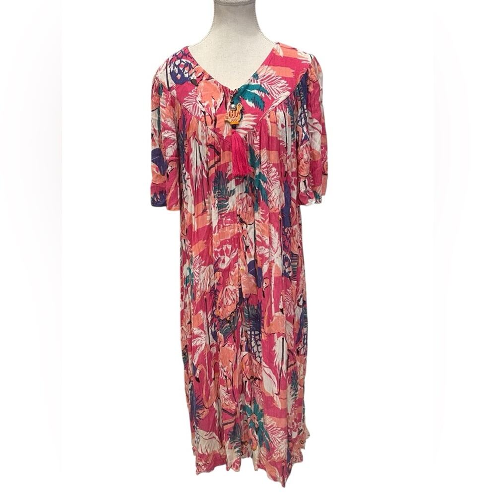 Go Softly Patio Floral Crinkle Midi Dress Women’s XL